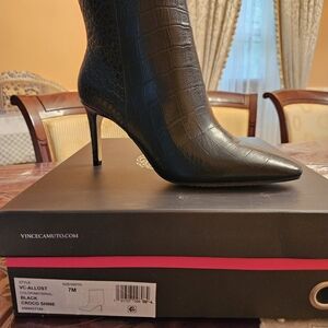Vince Camuto Black Croco Textured Heeled Boots